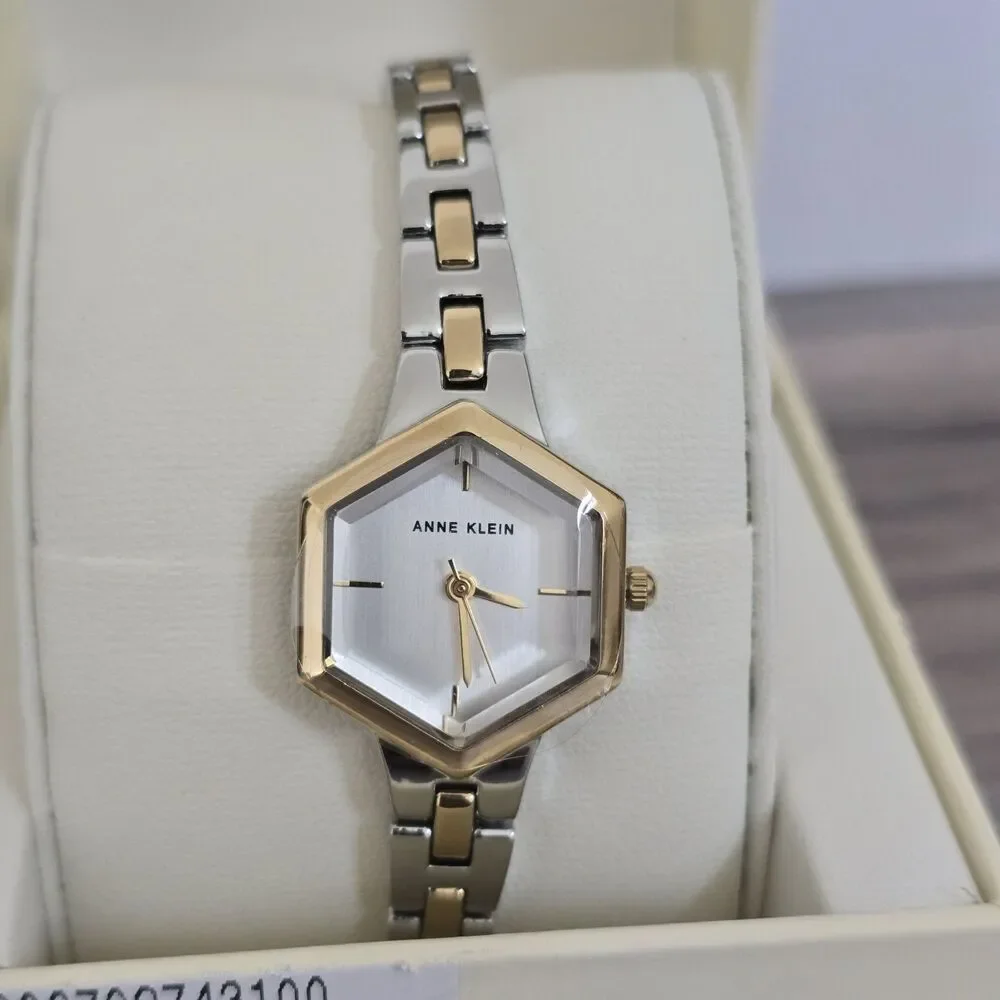 Anne Klein Two Tone Dial Watch Petite Hexagonal Alloy Metal Bracelet New in Box